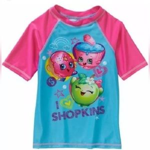 New Girls SHOPKINS RASHGUARD swimwear top size 5/6 UPF 50+